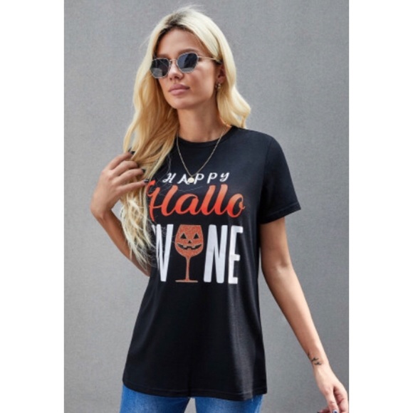 🎃HP🍷1 left•size large•HAPPY Hallo-WINE Black Tee - Picture 2 of 7